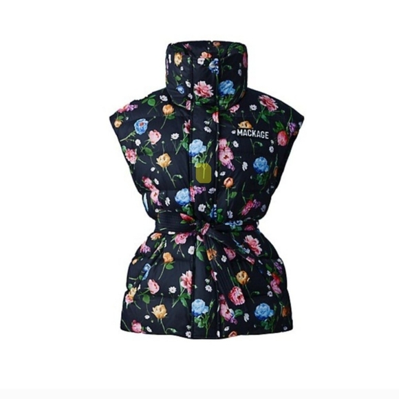 Mackage Zerina Down Floral Print Vest with Belt - Picture 3 of 9